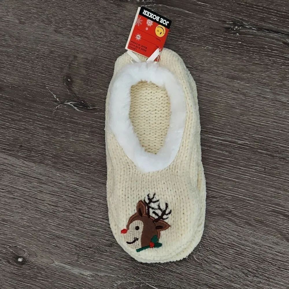 Joe Boxer Holiday Christmas Reindeer Slipper Socks Shoe Size  4-10